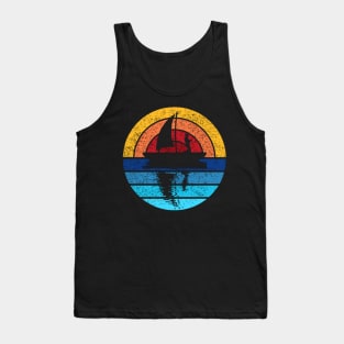 Fishing Outdoors Retro Sunset Design Tank Top